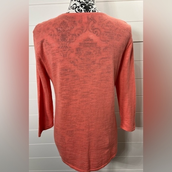 J.Jill Sweater Womens Small 3/4 Length Linen Cotton Peach Beachy Coastal Chic - Picture 6 of 10